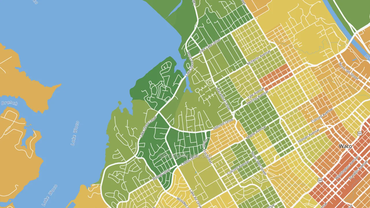 Landon Branch, Waco, TX Map of Drug-Related Crime Rates