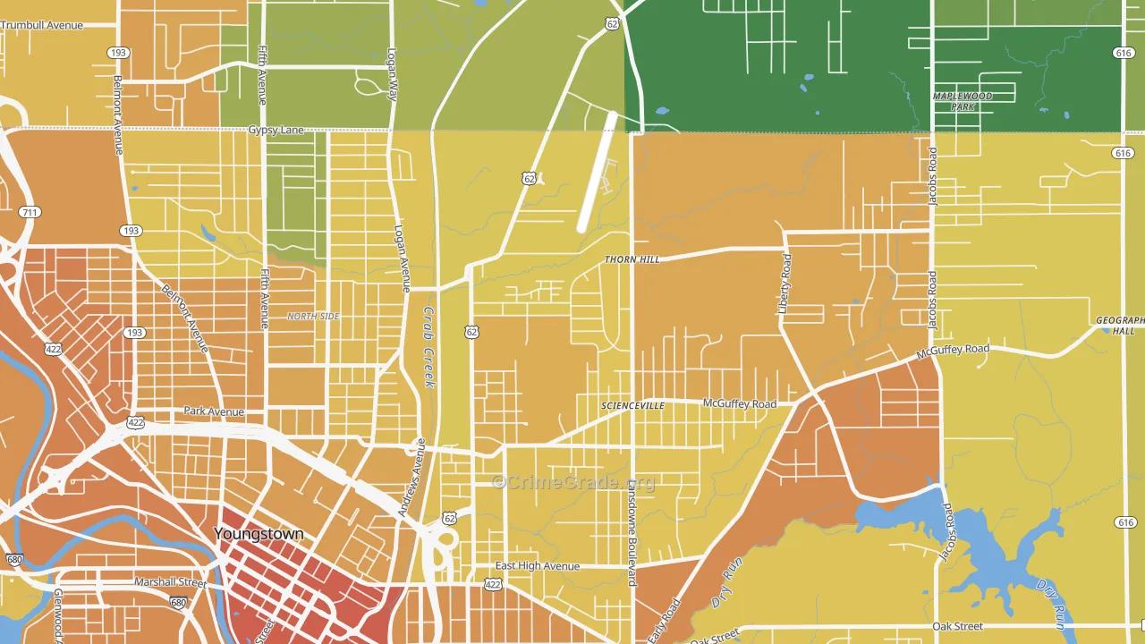 Landsdowne, Youngstown, OH Map of Drug-Related Crime Rates