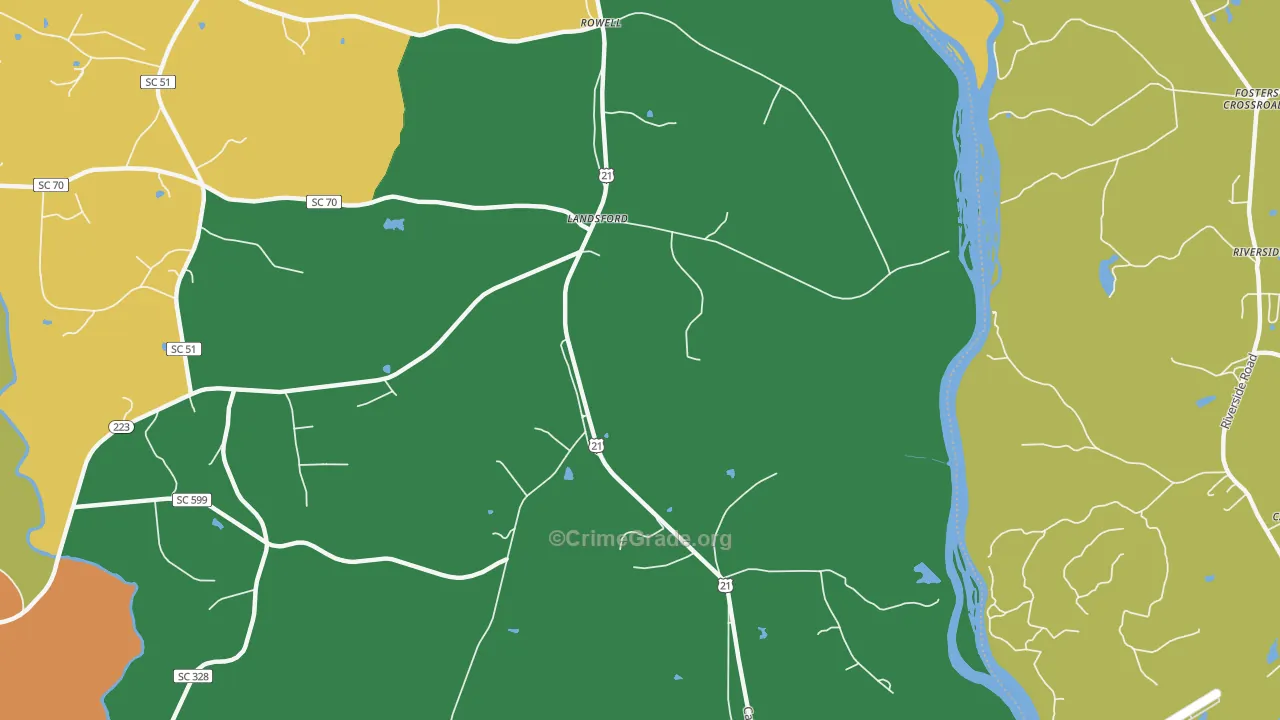 Landsford, SC Map of Drug-Related Crime Rates