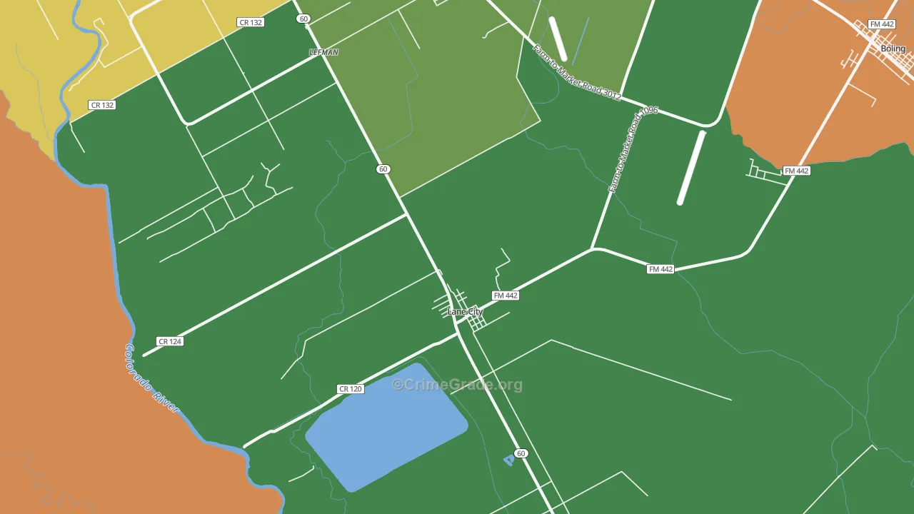Lane City, TX Map of Drug-Related Crime Rates