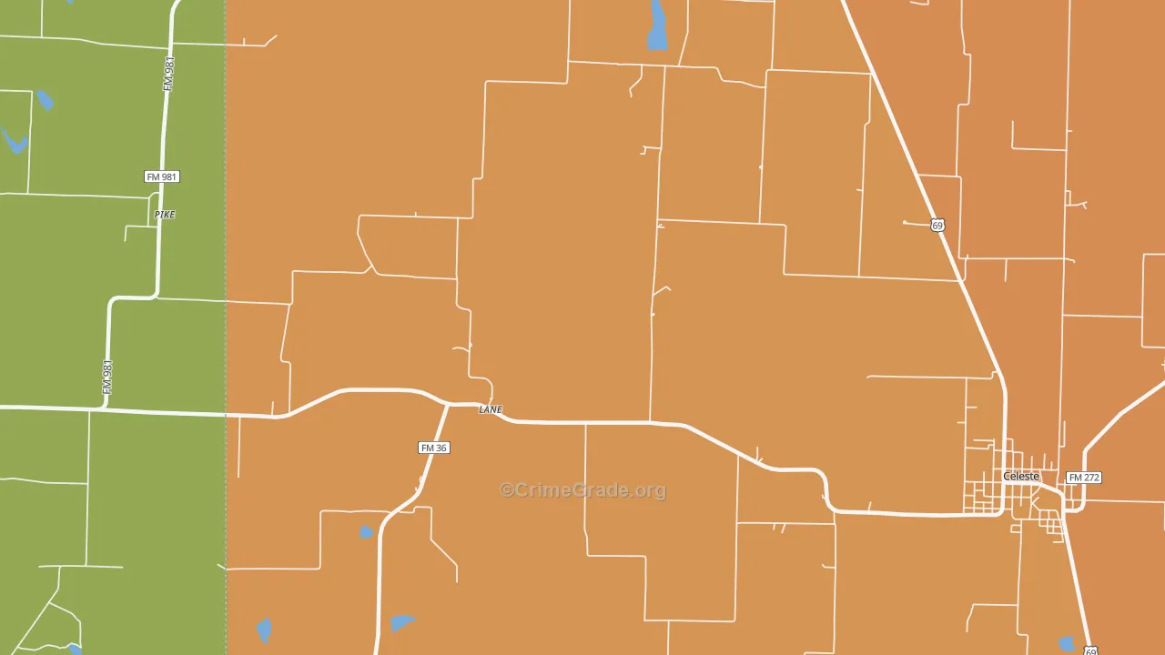 Lane, TX Map of Drug-Related Crime Rates