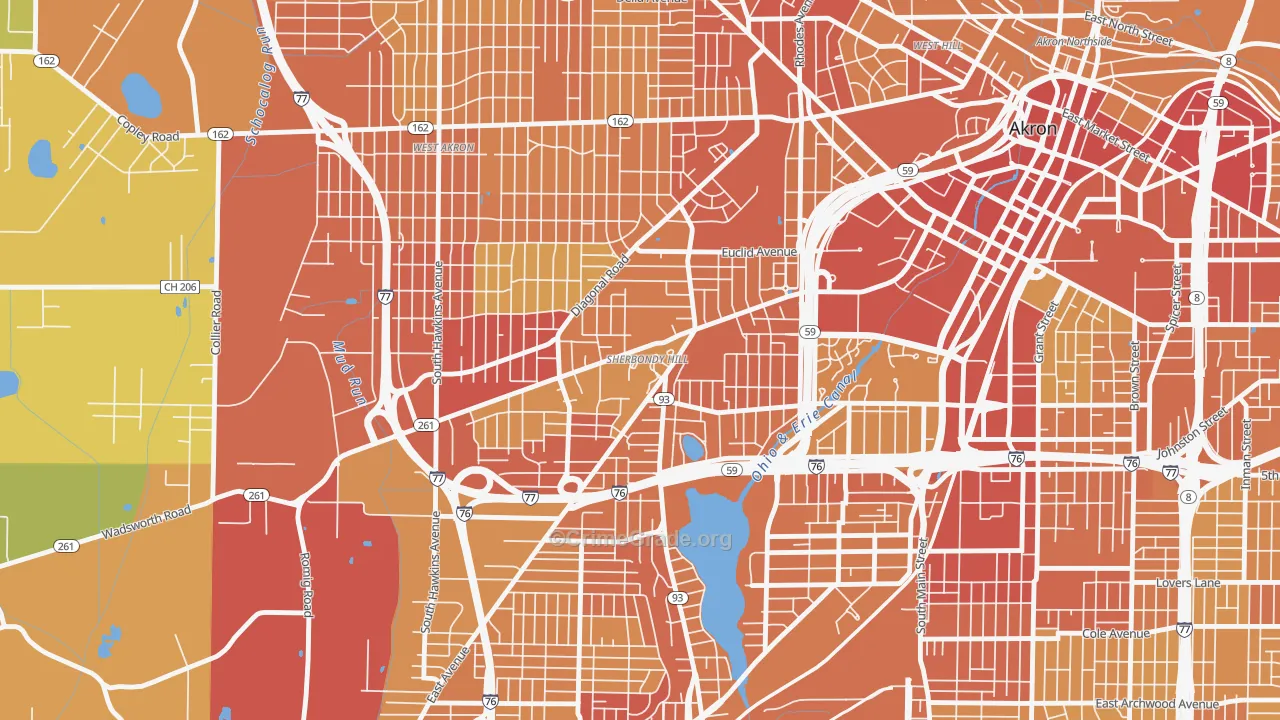 Lane-Wooster, Akron, OH Map of Drug-Related Crime Rates