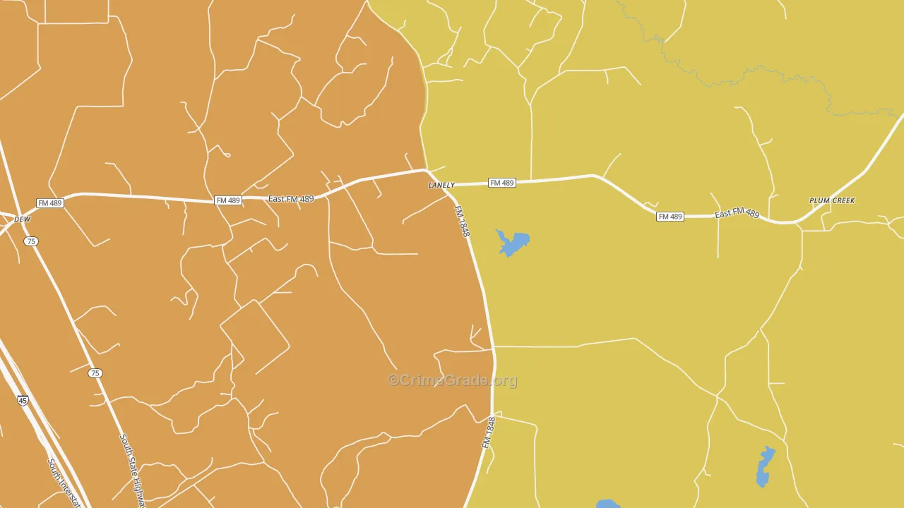 Lanely, TX Map of Drug-Related Crime Rates