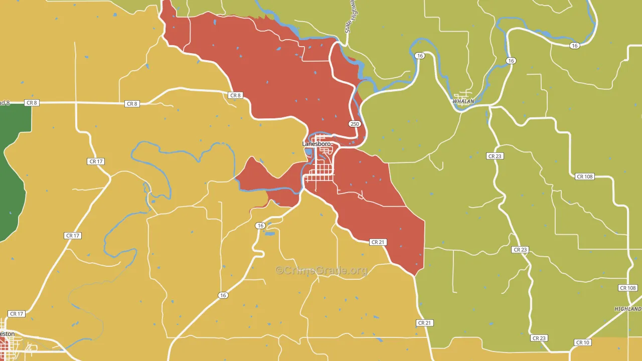 Lanesboro, MN Map of Drug-Related Crime Rates