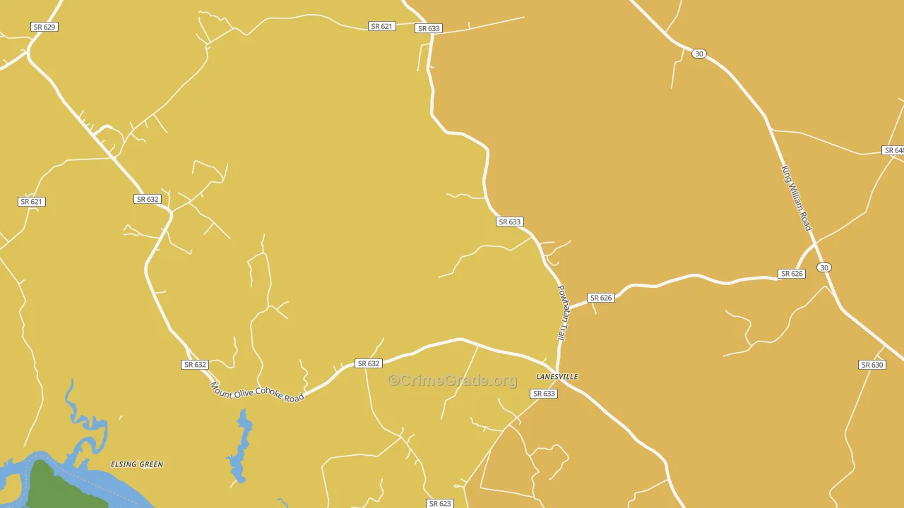 Lanesville, VA Map of Drug-Related Crime Rates