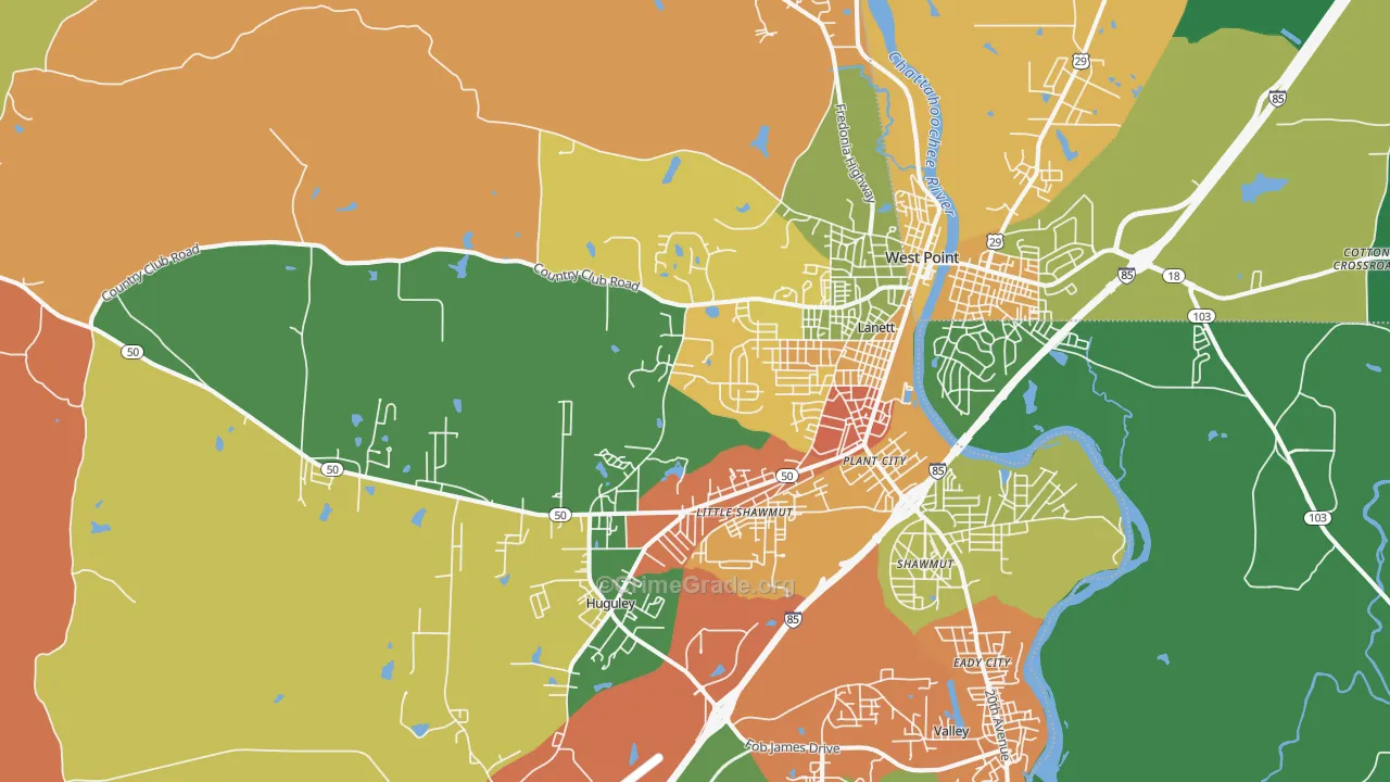 Lanett, AL Map of Drug-Related Crime Rates