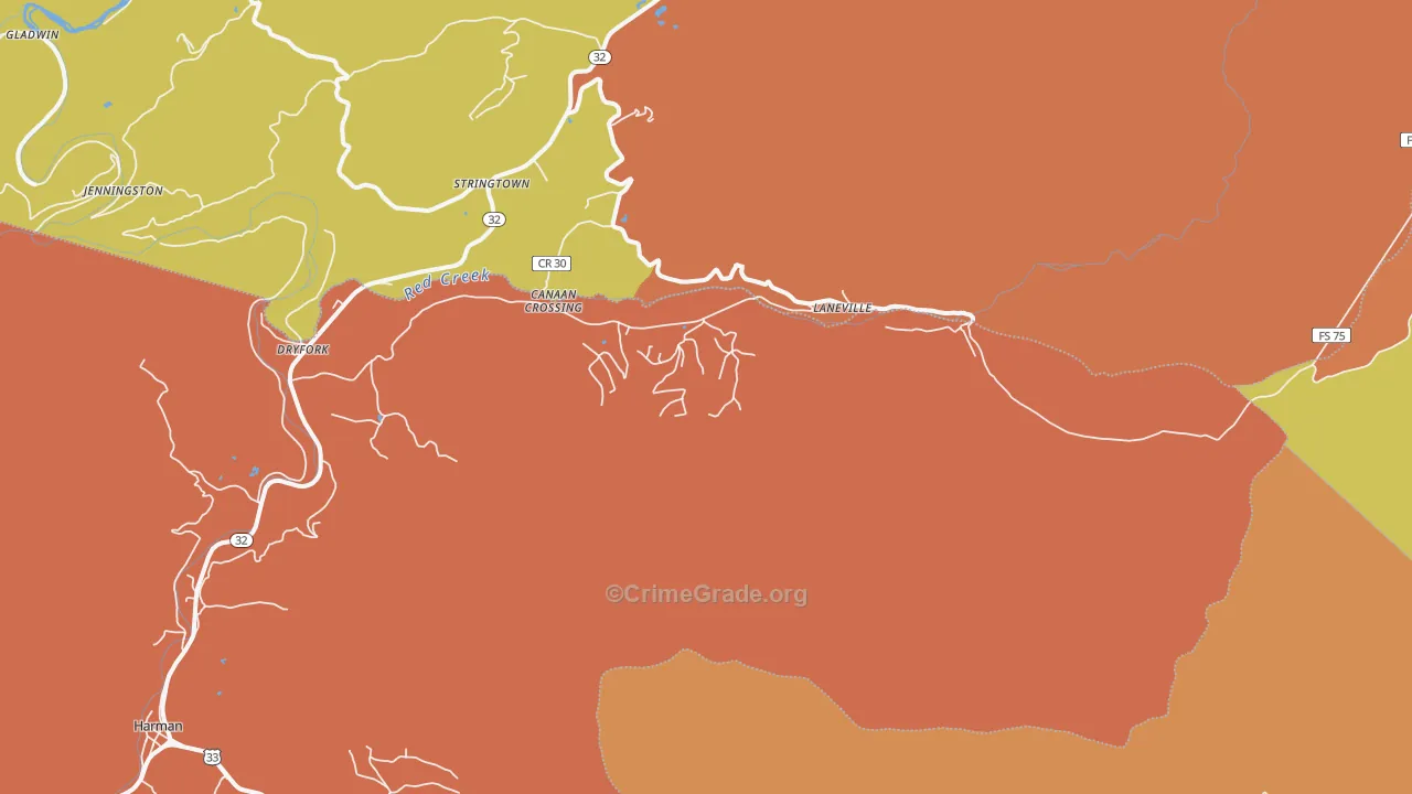 Laneville, WV Map of Drug-Related Crime Rates