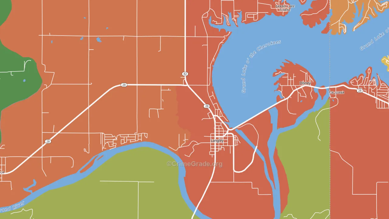 Langley, OK Map of Drug-Related Crime Rates