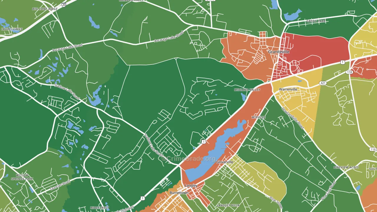 Langley, SC Map of Drug-Related Crime Rates