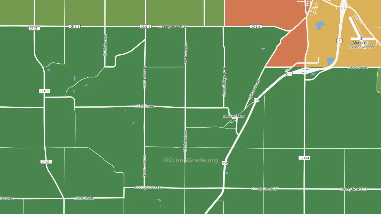 Langworthy, IA Map of Drug-Related Crime Rates