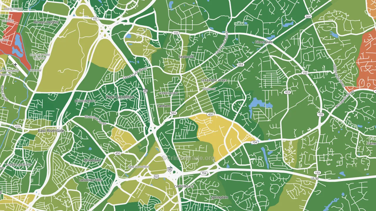 Lanham-Seabrook, Lanham, MD Map of Drug-Related Crime Rates