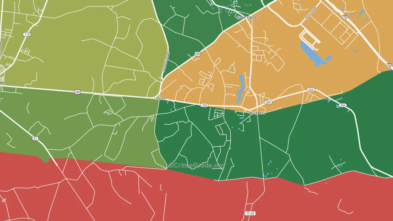 Lanier, GA Map of Drug-Related Crime Rates