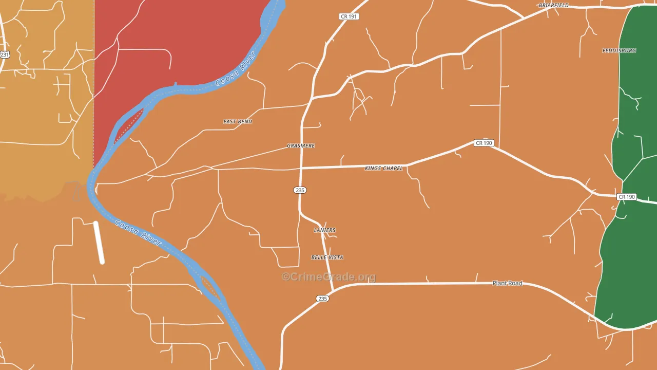 Laniers, AL Map of Drug-Related Crime Rates