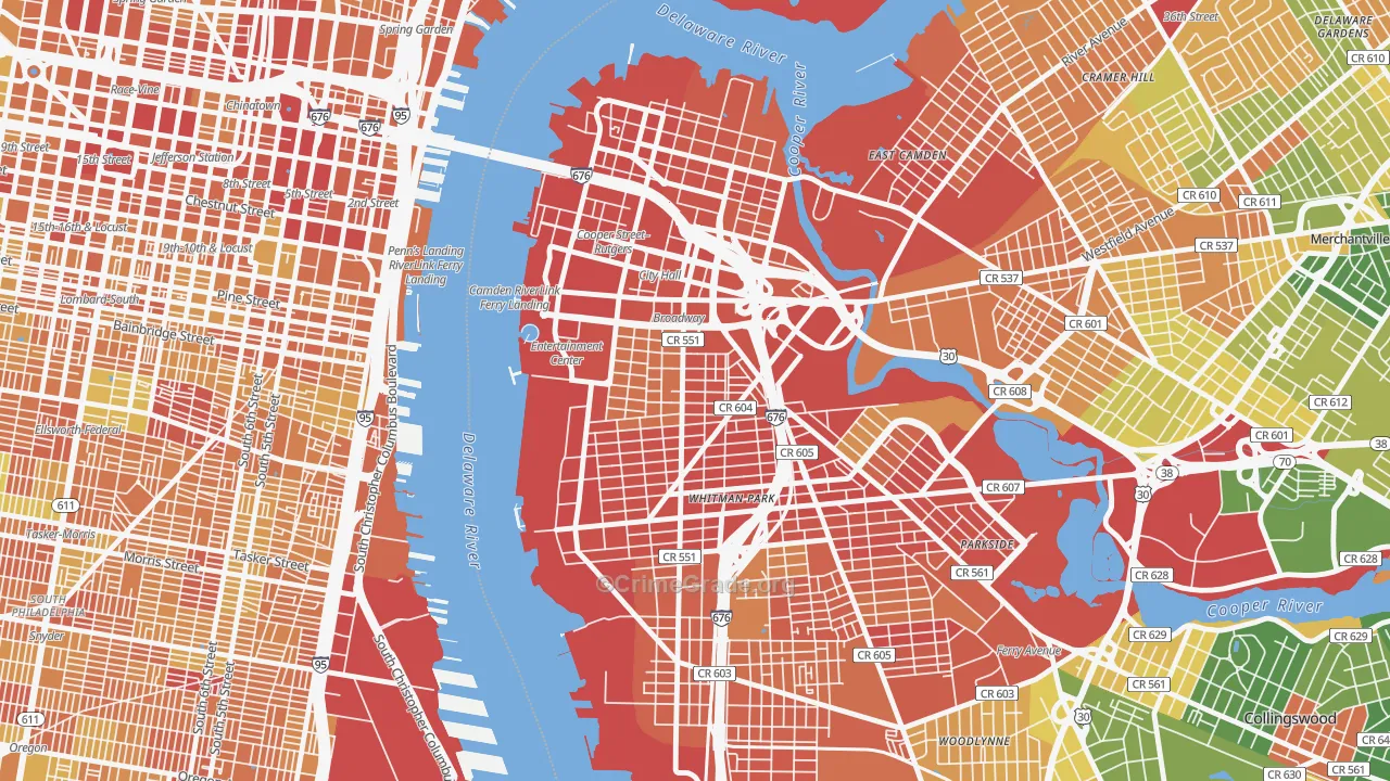 Lanning Square, Camden, NJ Map of Drug-Related Crime Rates