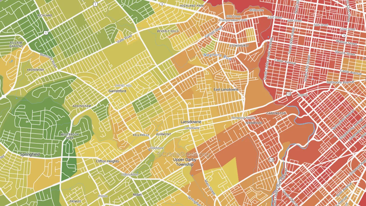 Lansdowne, PA Map of Drug-Related Crime Rates