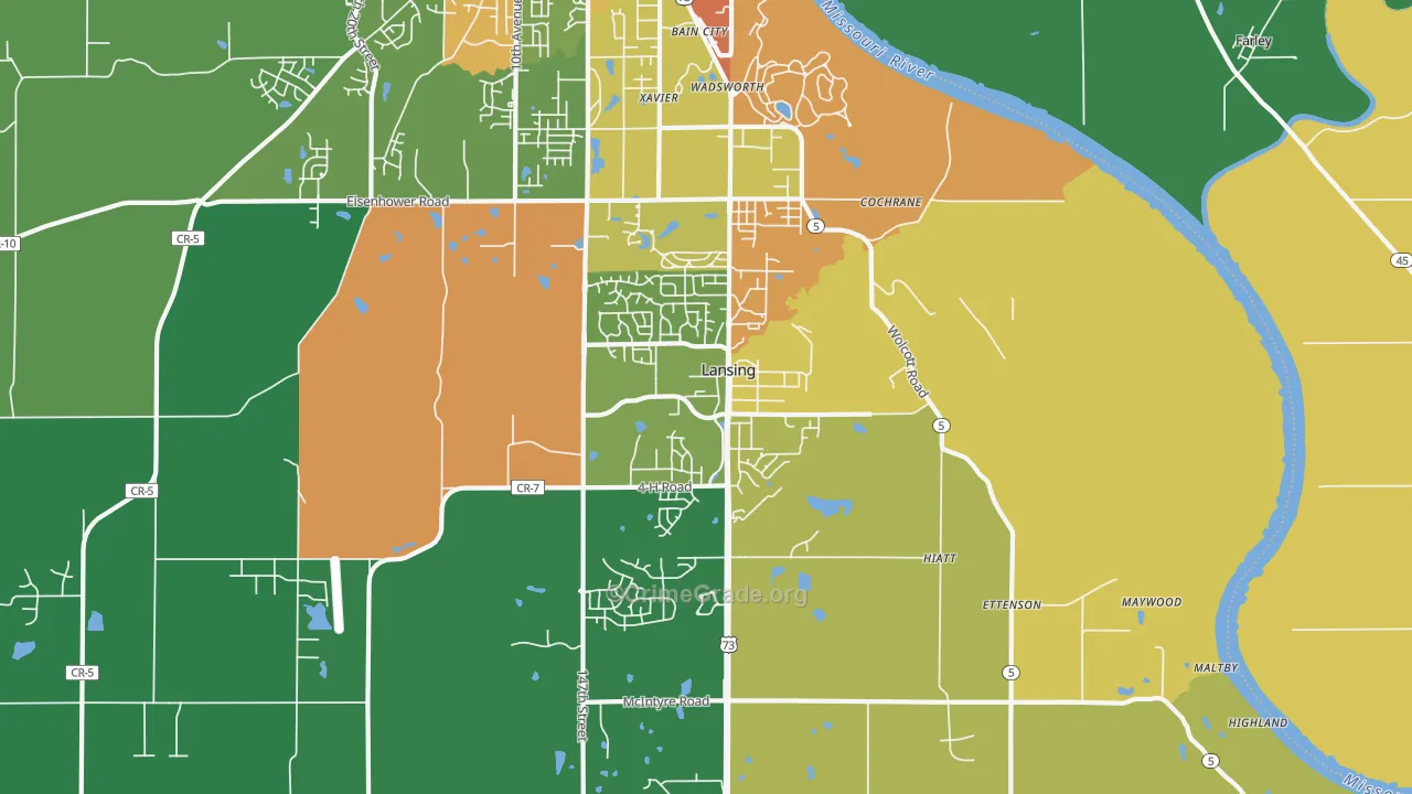 Lansing, KS Map of Drug-Related Crime Rates