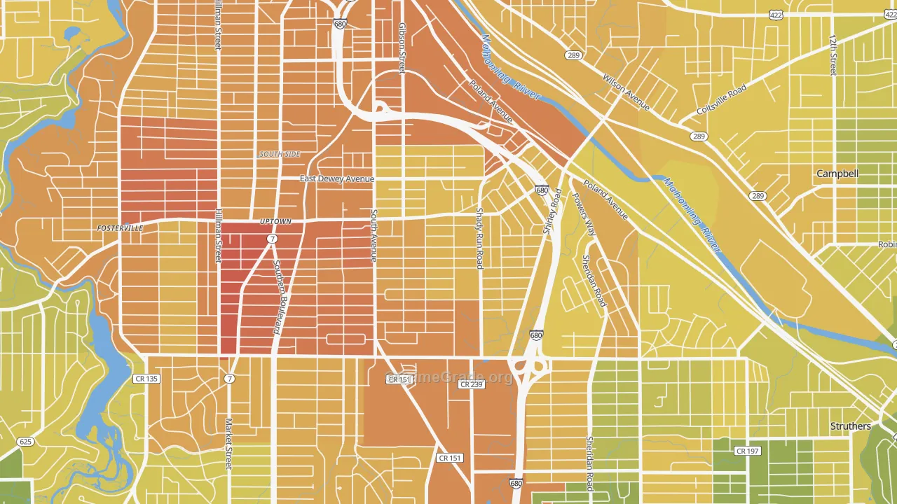 Lansingville, Youngstown, OH Map of Drug-Related Crime Rates