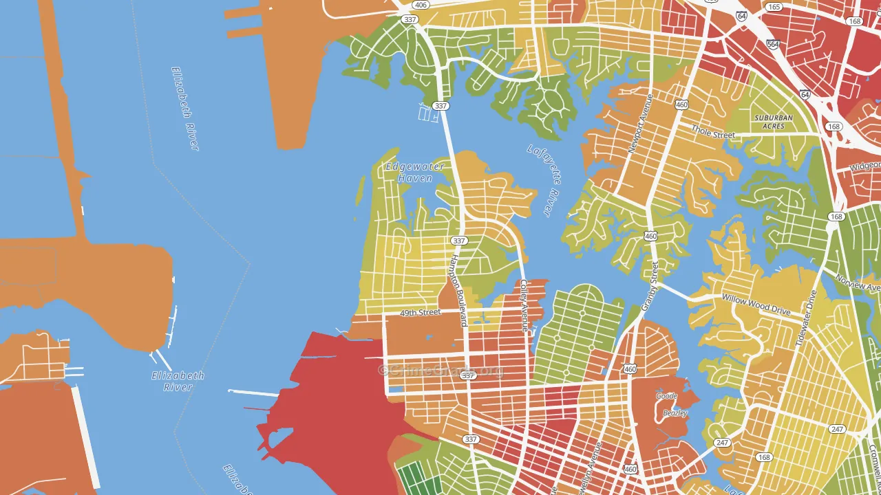 Larchmont-Edgewater, Norfolk, VA Map of Drug-Related Crime Rates