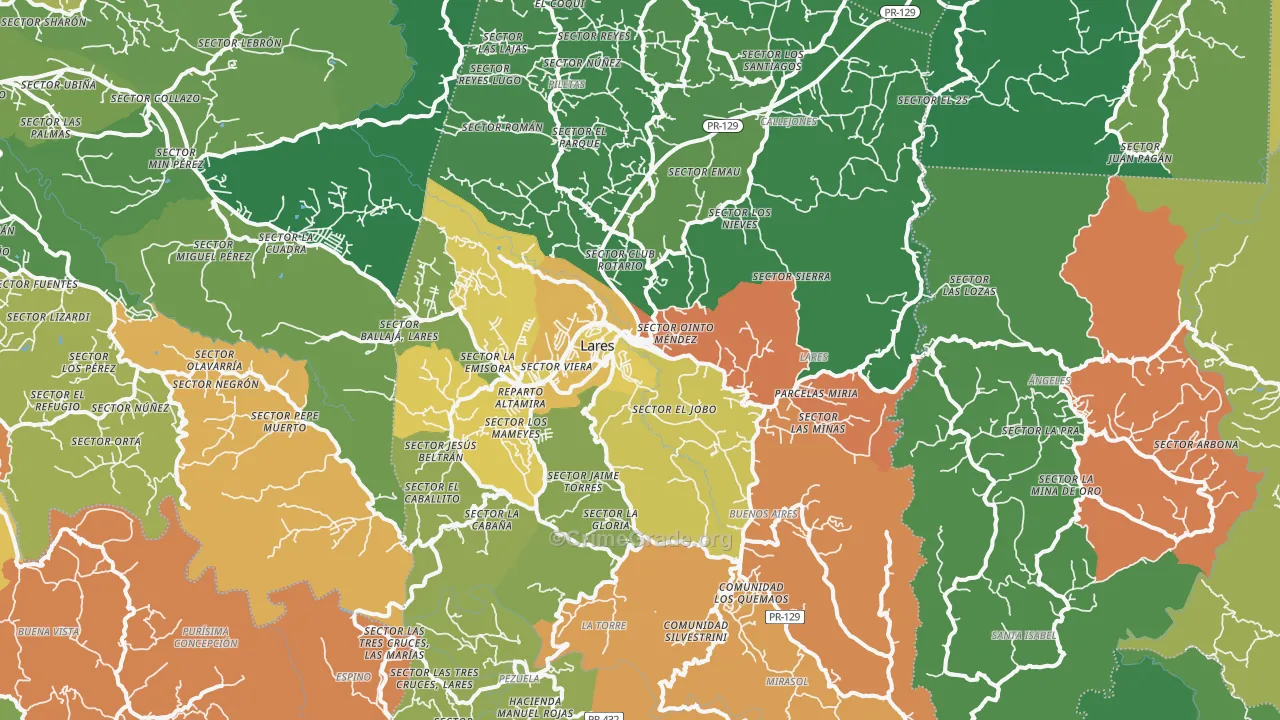 Lares Municipio, PR Map of Drug-Related Crime Rates