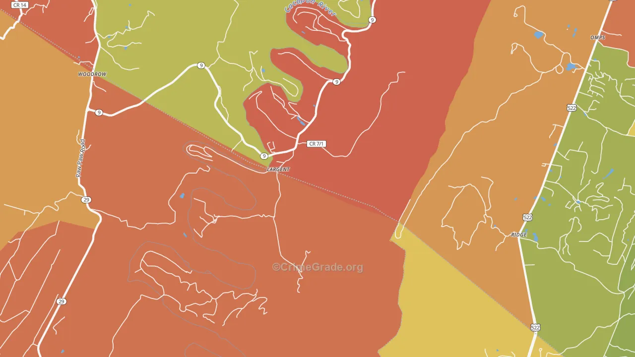 Largent, WV Map of Drug-Related Crime Rates