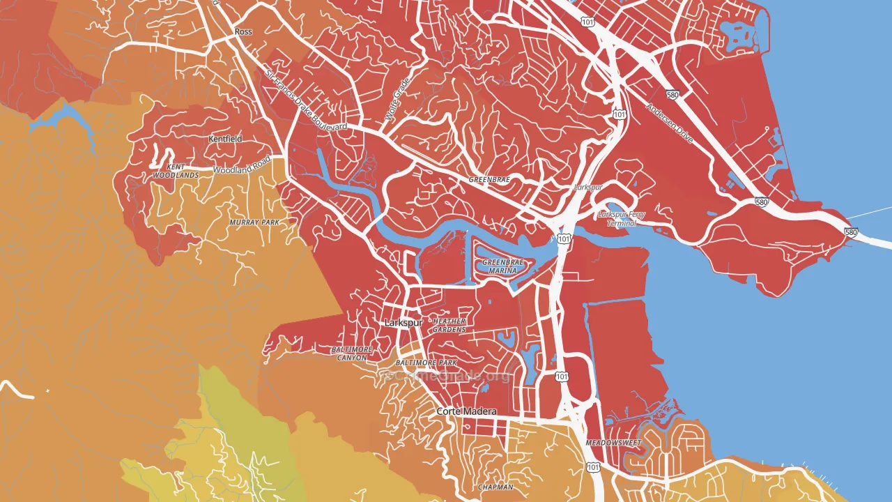 Larkspur, CA Map of Drug-Related Crime Rates
