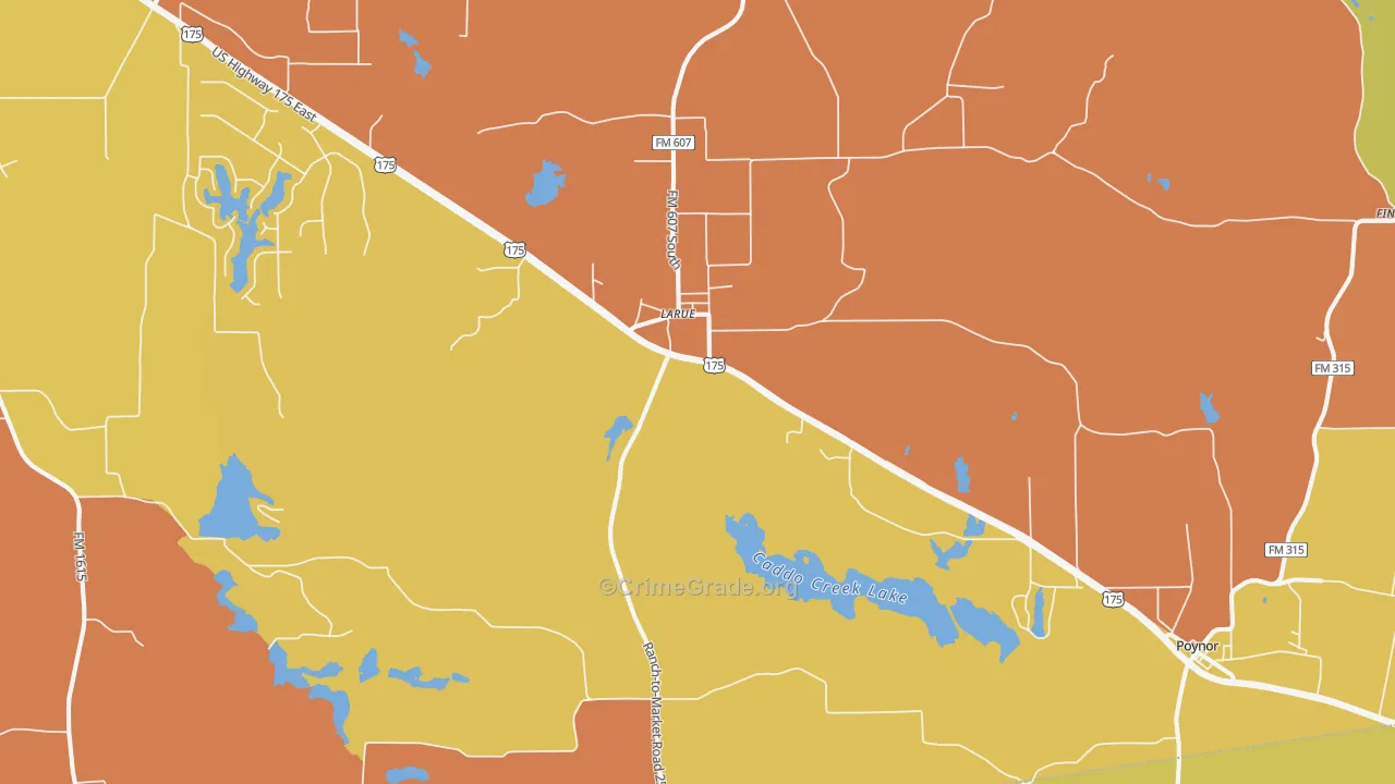 Larue, TX Map of Drug-Related Crime Rates