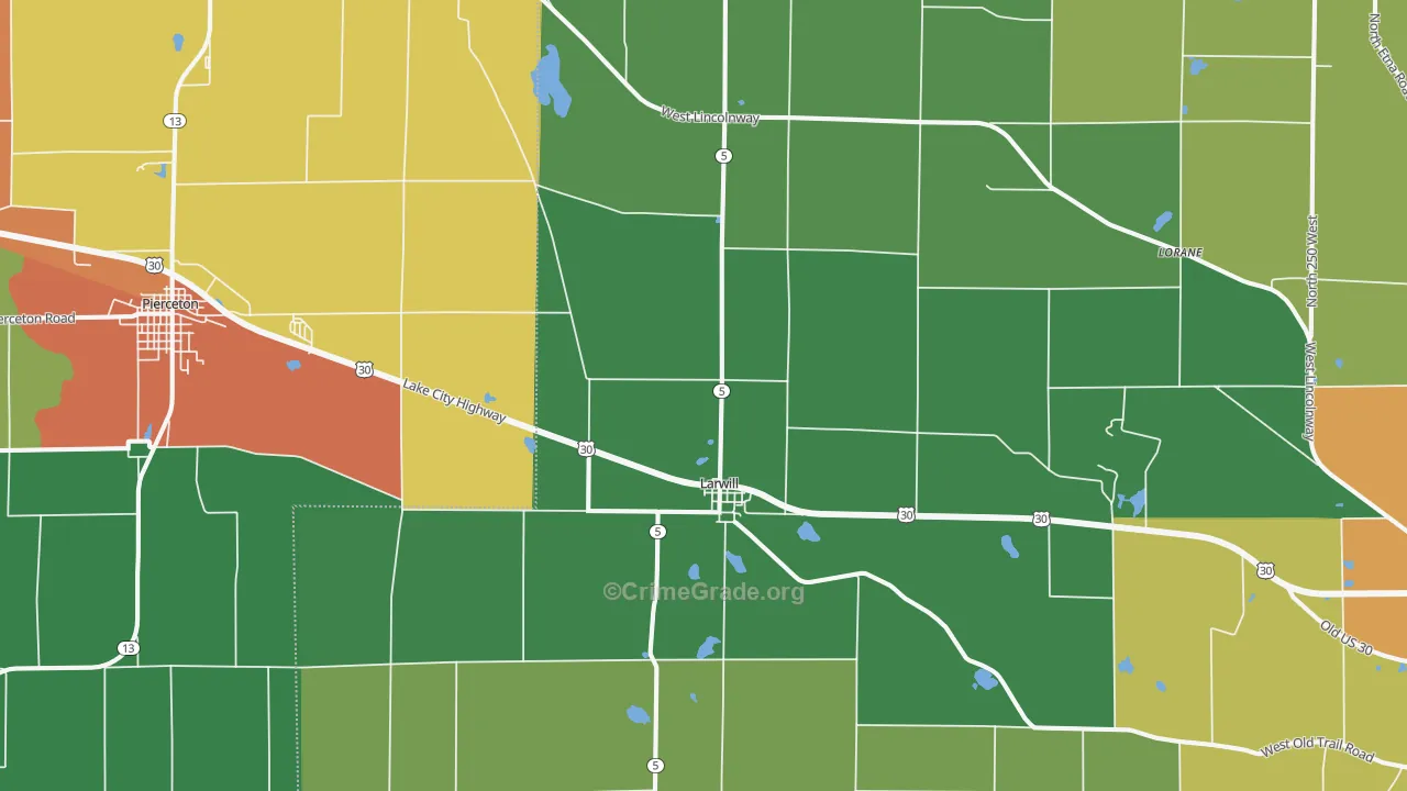 Larwill, IN Map of Drug-Related Crime Rates