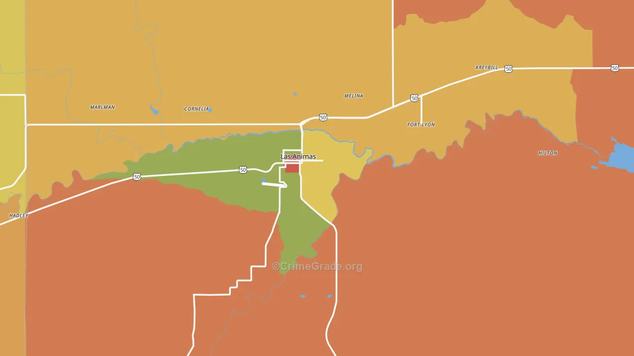 Las Animas, CO Map of Drug-Related Crime Rates