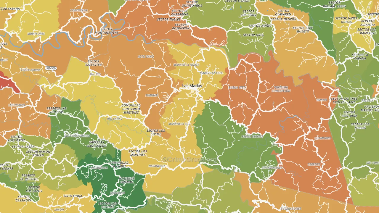 Las Marias Municipio, PR Map of Drug-Related Crime Rates