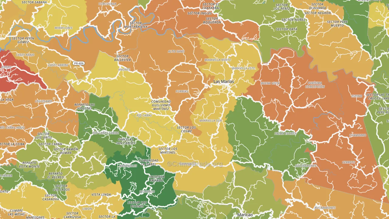 Las Marias, PR Map of Drug-Related Crime Rates
