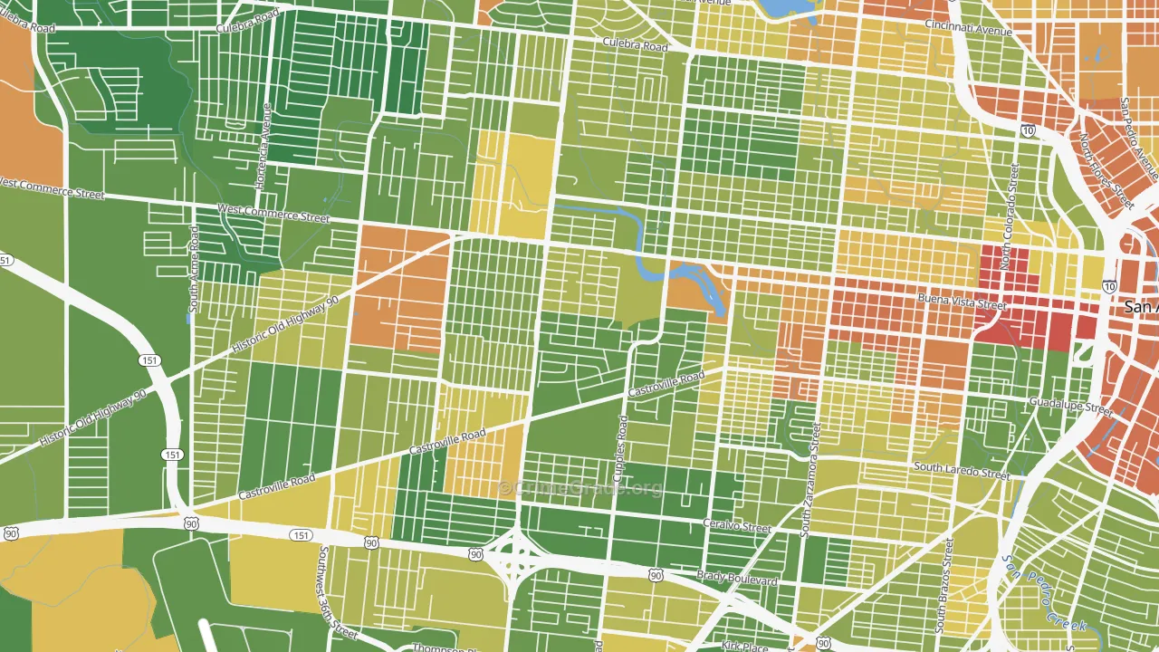 Las Palmas, San Antonio, TX Map of Drug-Related Crime Rates