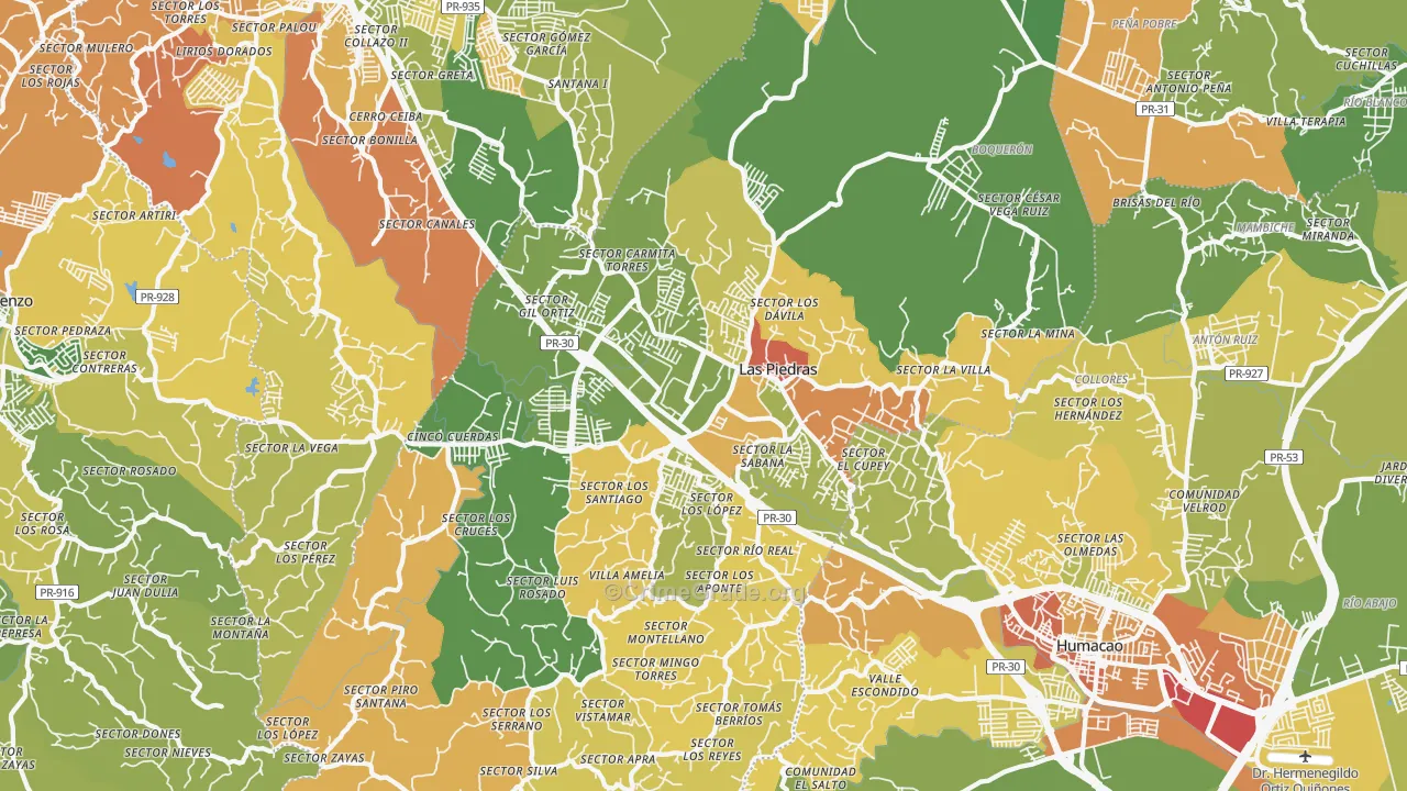 Las Piedras Municipio, PR Map of Drug-Related Crime Rates