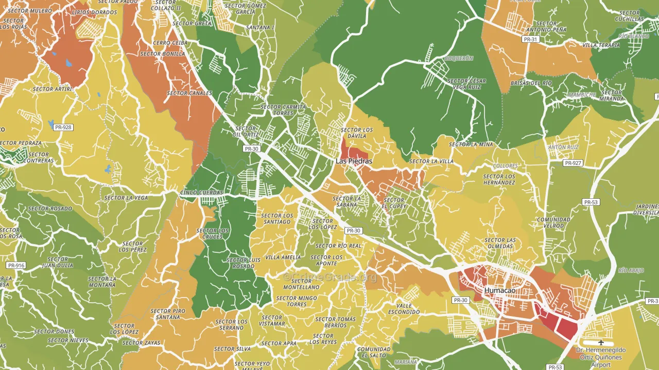 Las Piedras, PR Map of Drug-Related Crime Rates