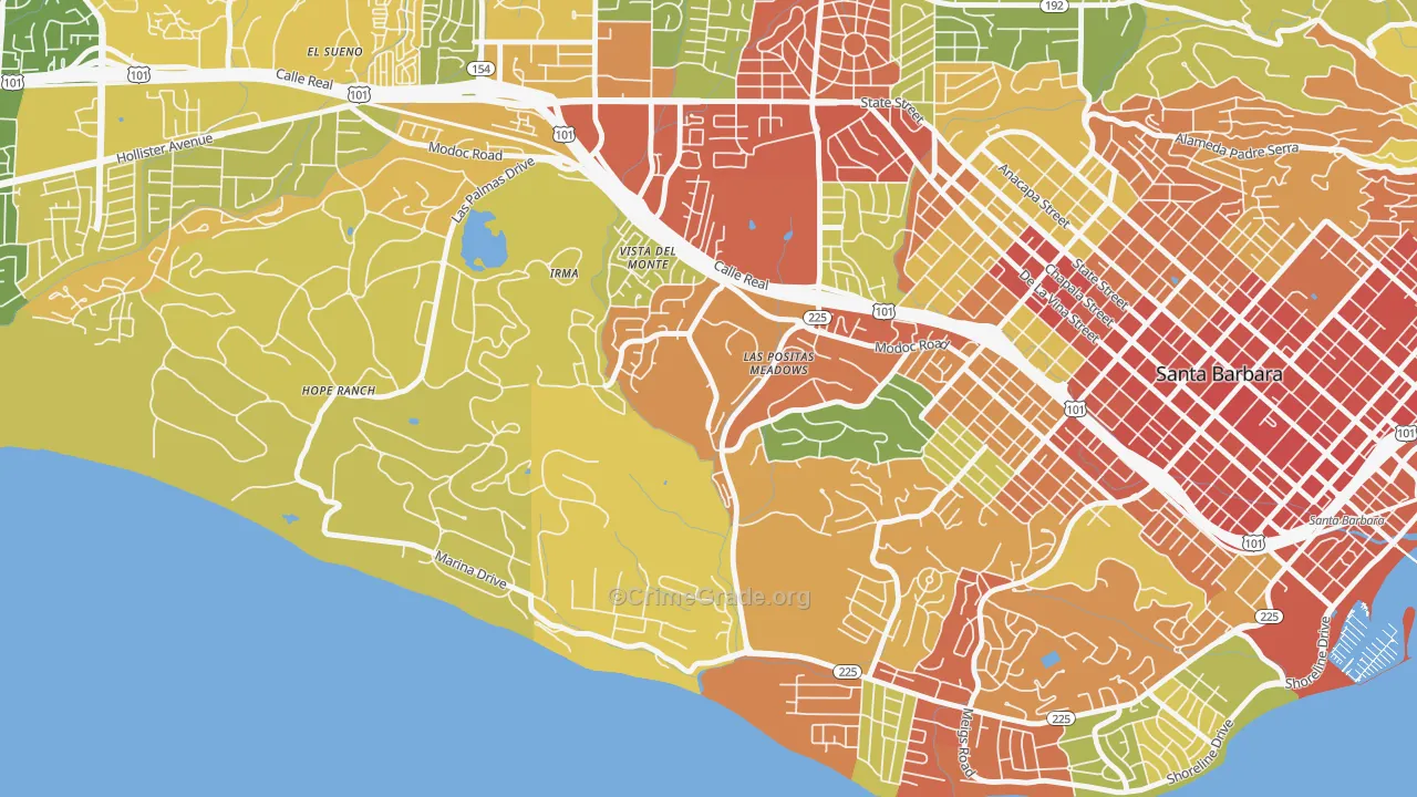 Las Positas, Santa Barbara, CA Map of Drug-Related Crime Rates