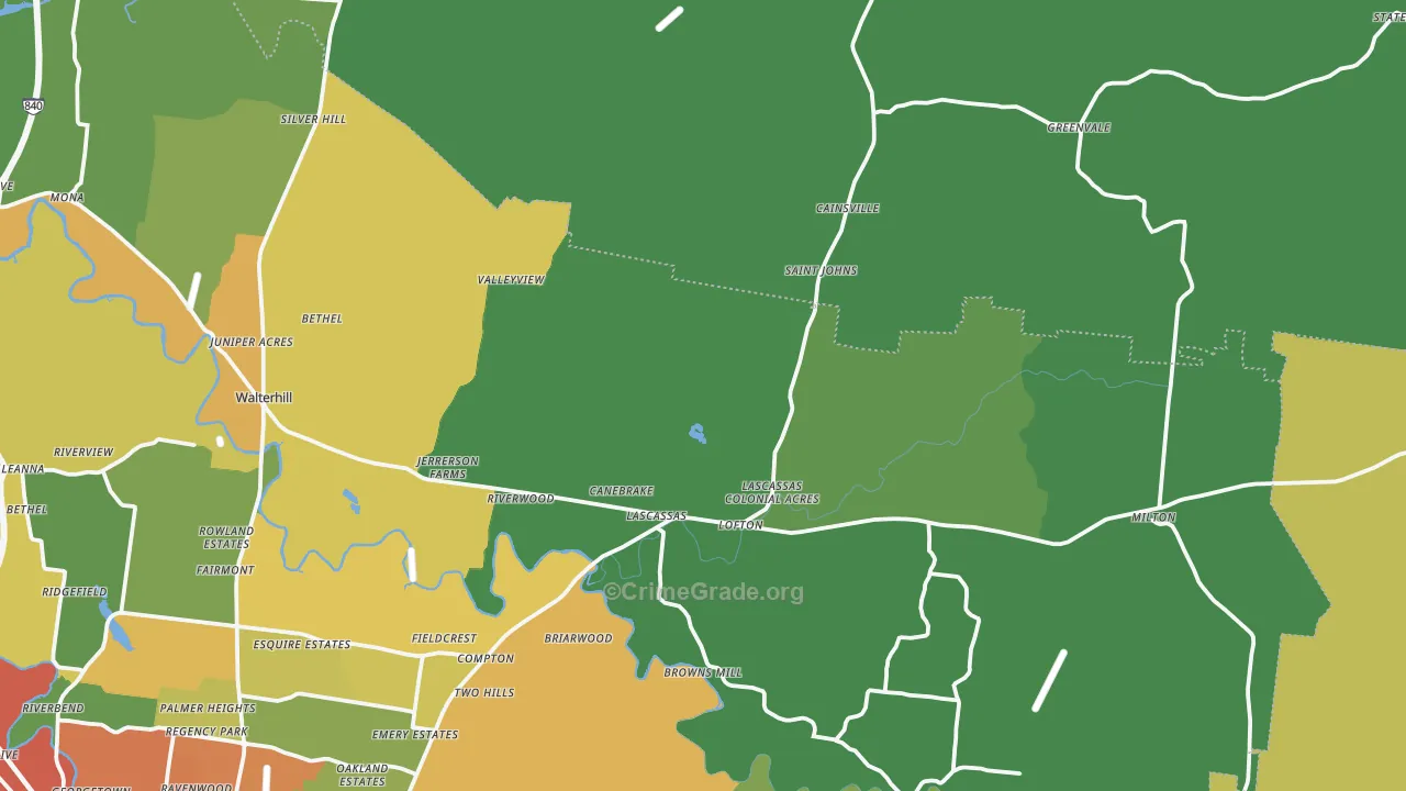 Lascassas, TN Map of Drug-Related Crime Rates