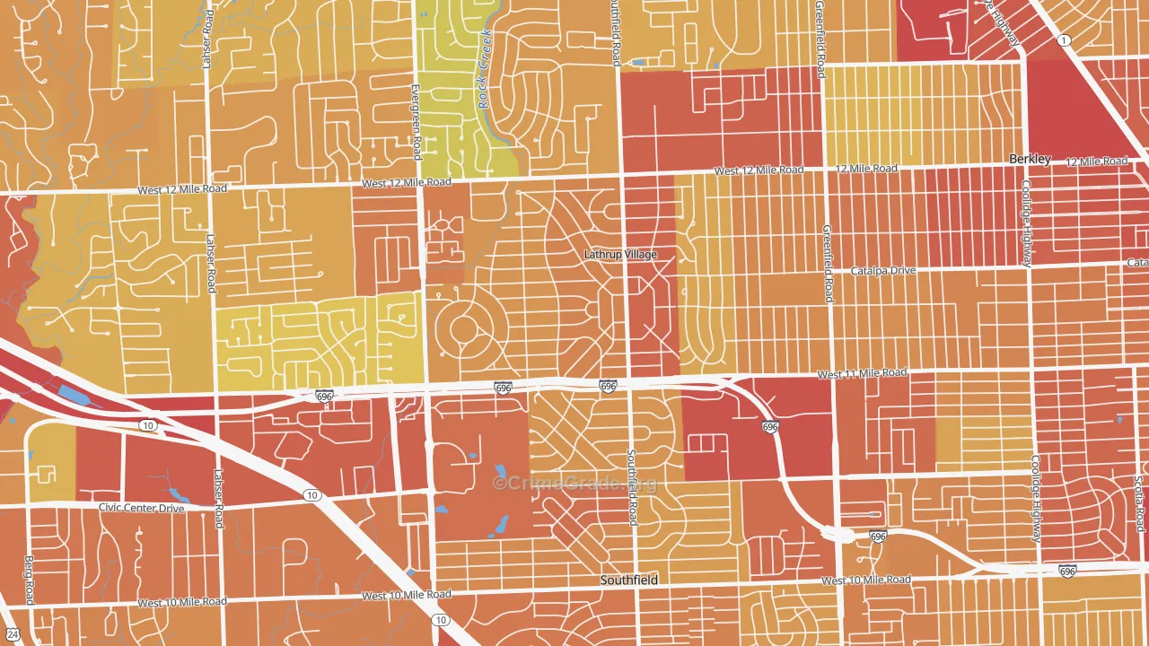 Lathrup Village, MI Map of Drug-Related Crime Rates