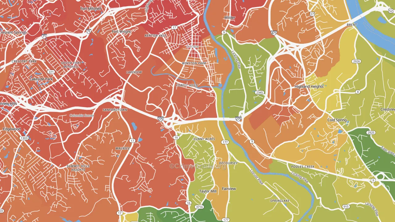 Latonia, KY Map of Drug-Related Crime Rates