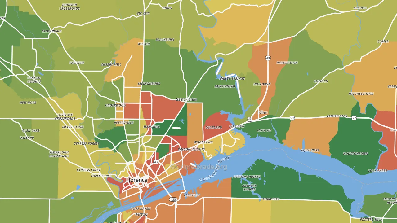 Lauderdale County, AL Map of Drug-Related Crime Rates