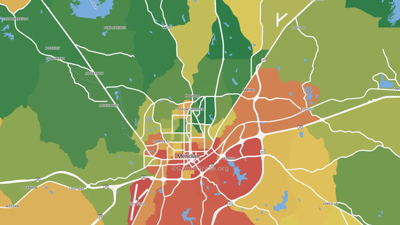 Lauderdale County, MS Map of Drug-Related Crime Rates