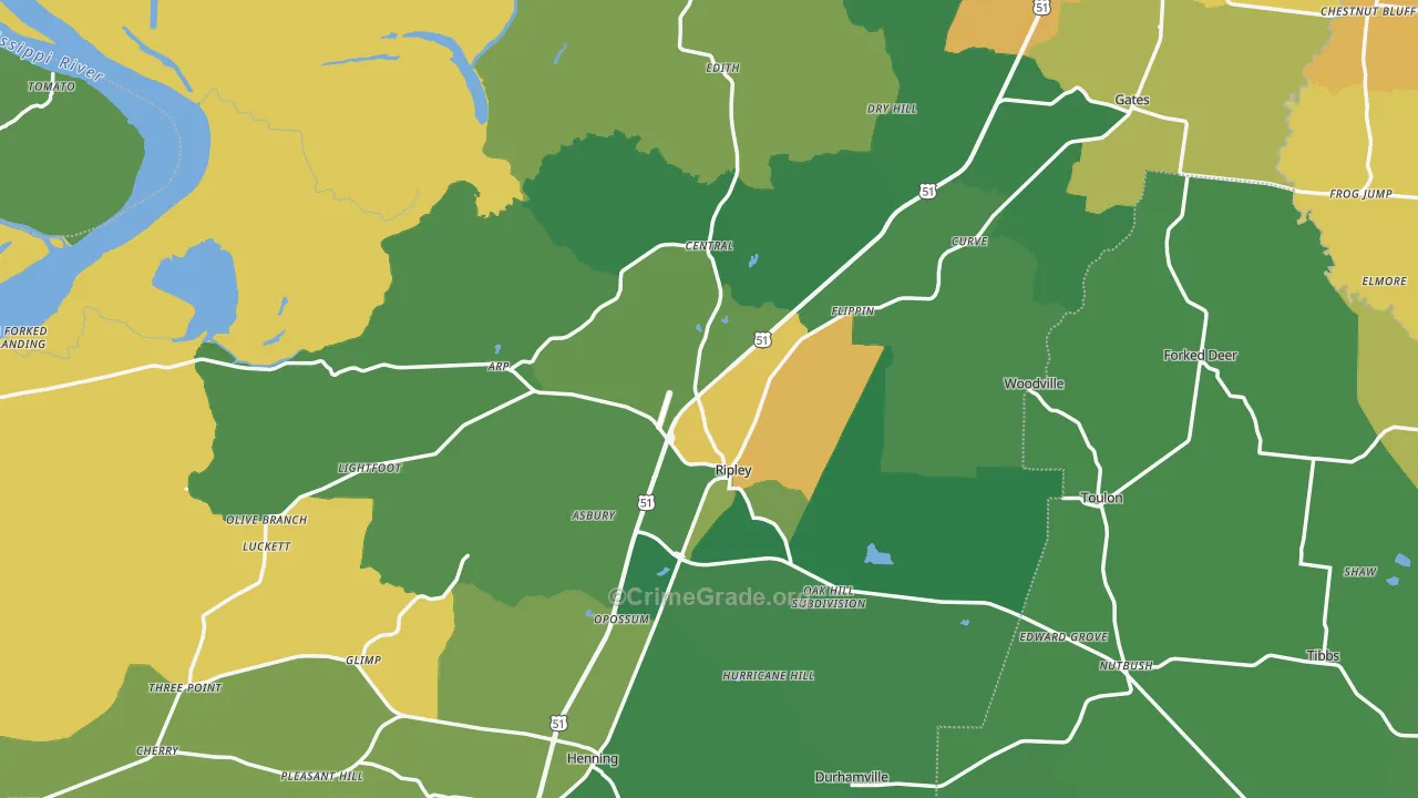 Lauderdale County, TN Map of Drug-Related Crime Rates