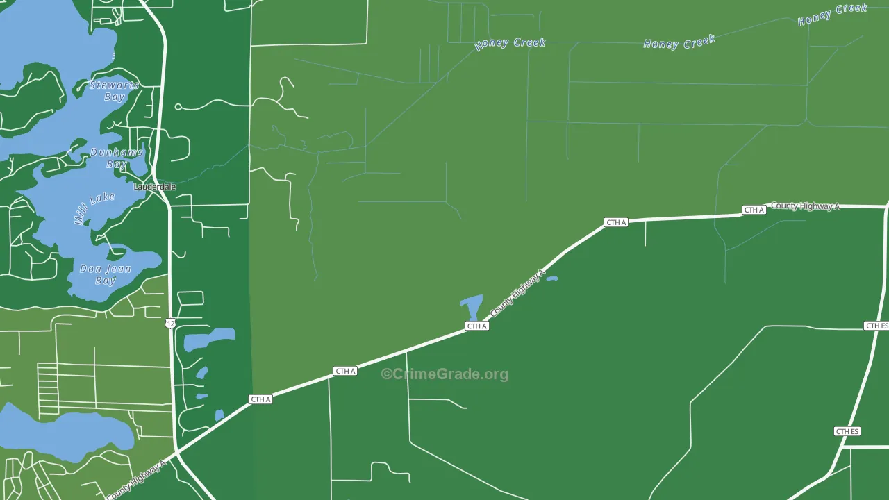 Lauderdale, WI Map of Drug-Related Crime Rates