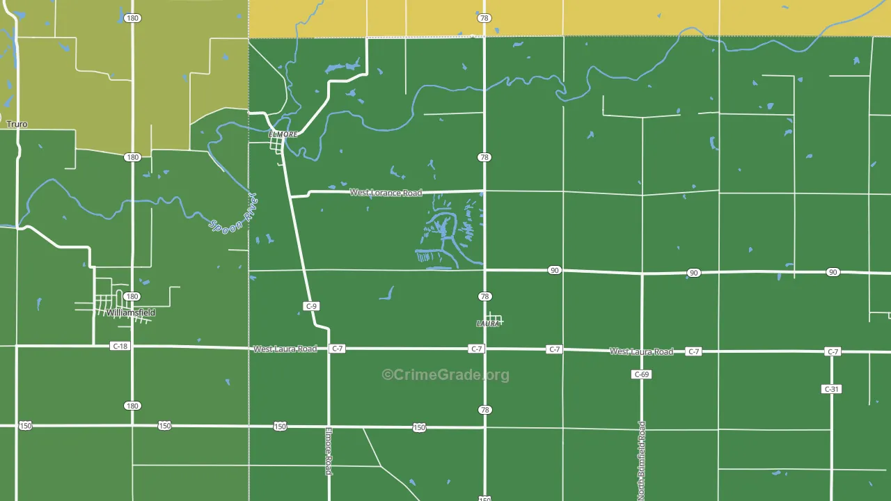 Laura, IL Map of Drug-Related Crime Rates