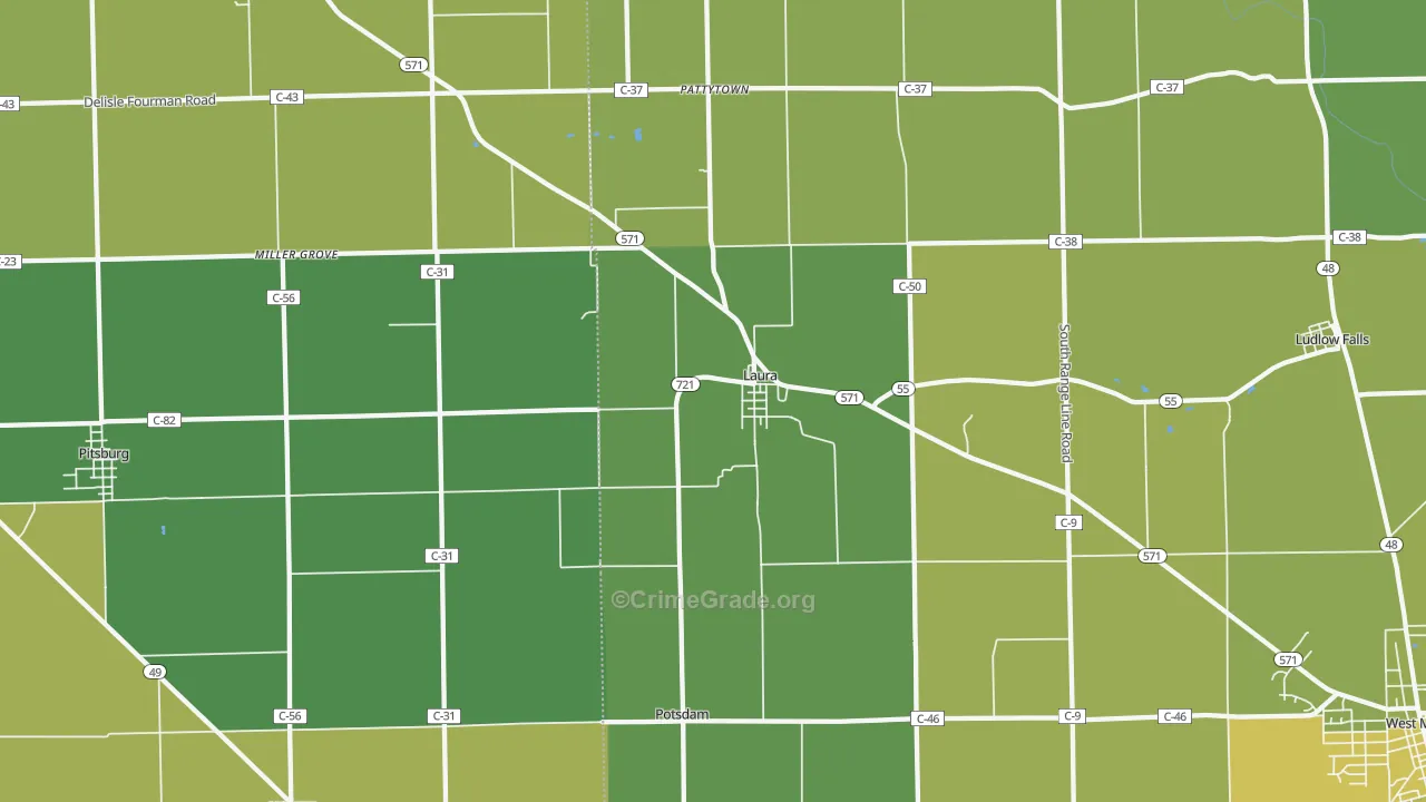 Laura, OH Map of Drug-Related Crime Rates