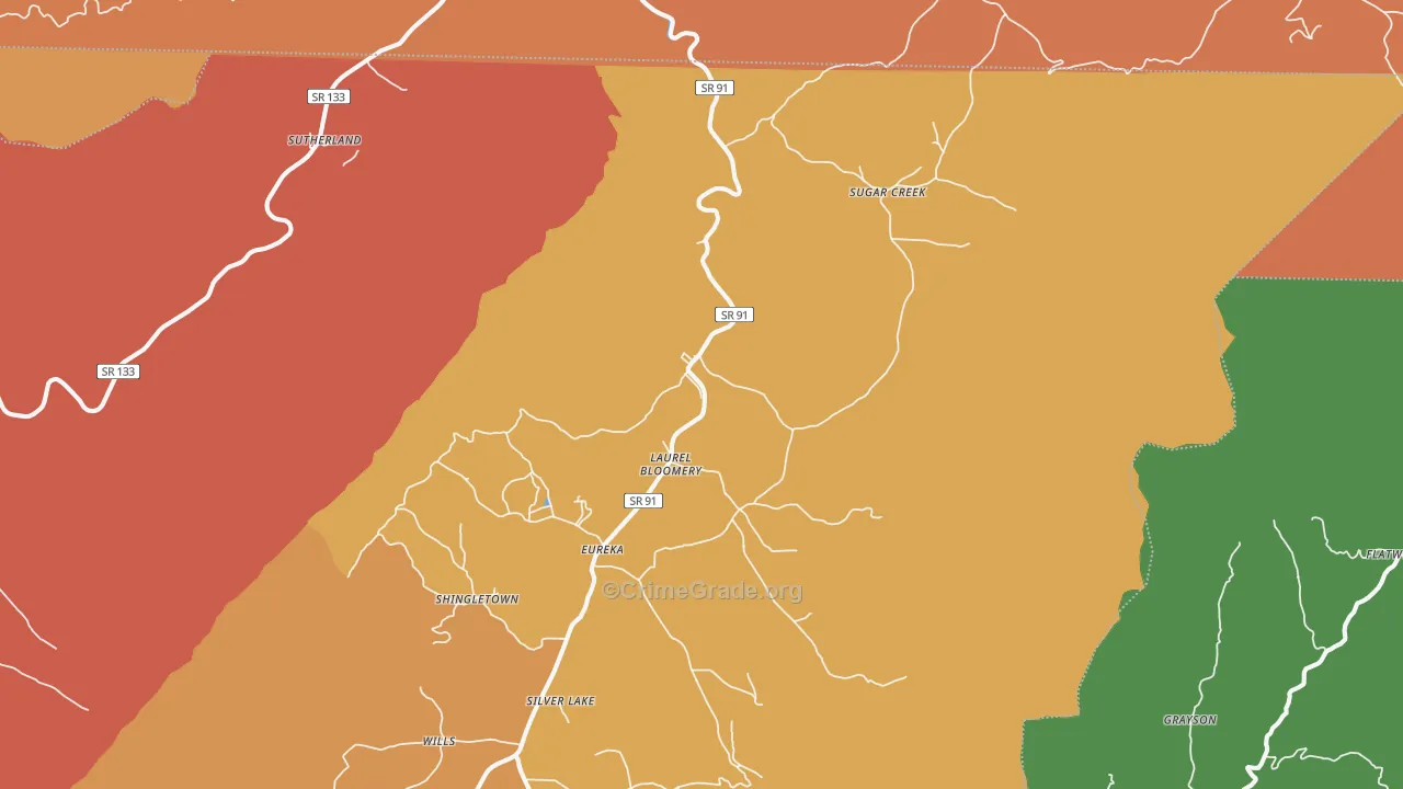 Laurel Bloomery, TN Map of Drug-Related Crime Rates