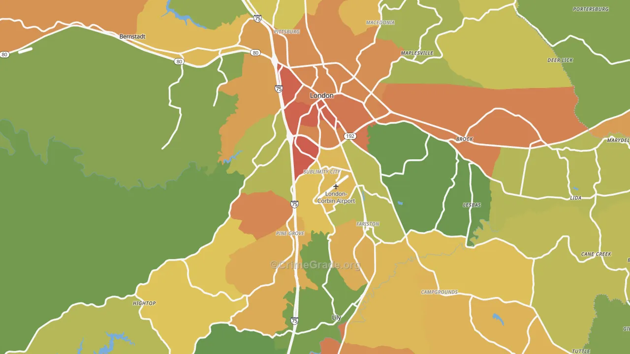 Laurel County, KY Map of Drug-Related Crime Rates