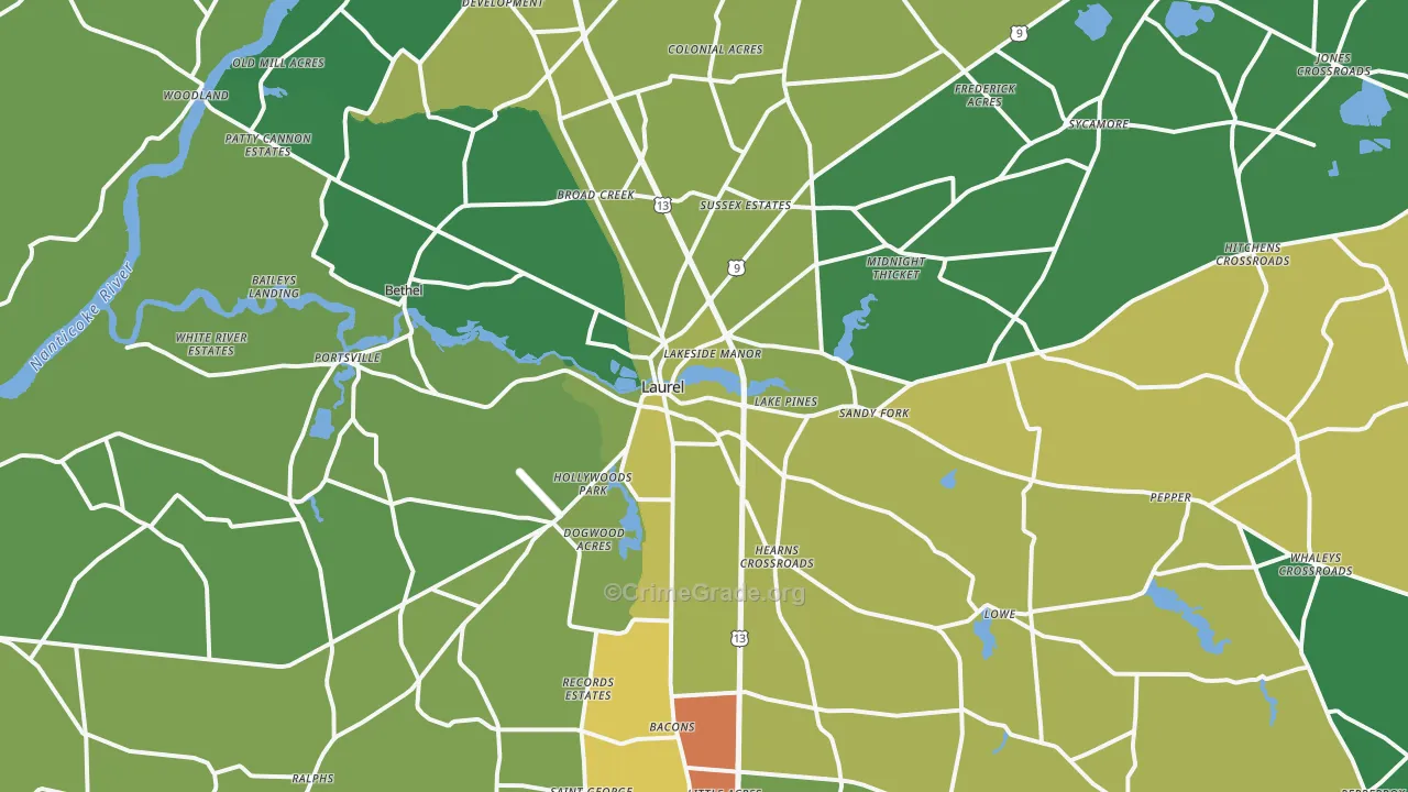 Laurel, DE Map of Drug-Related Crime Rates