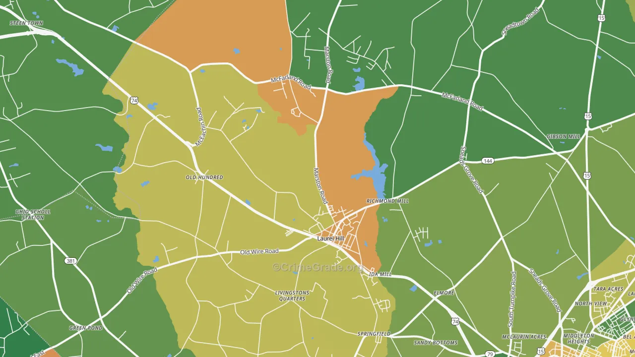 Laurel Hill, NC Map of Drug-Related Crime Rates