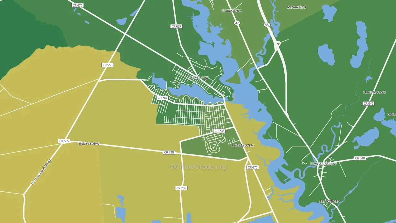 Laurel Lake, NJ Map of Drug-Related Crime Rates