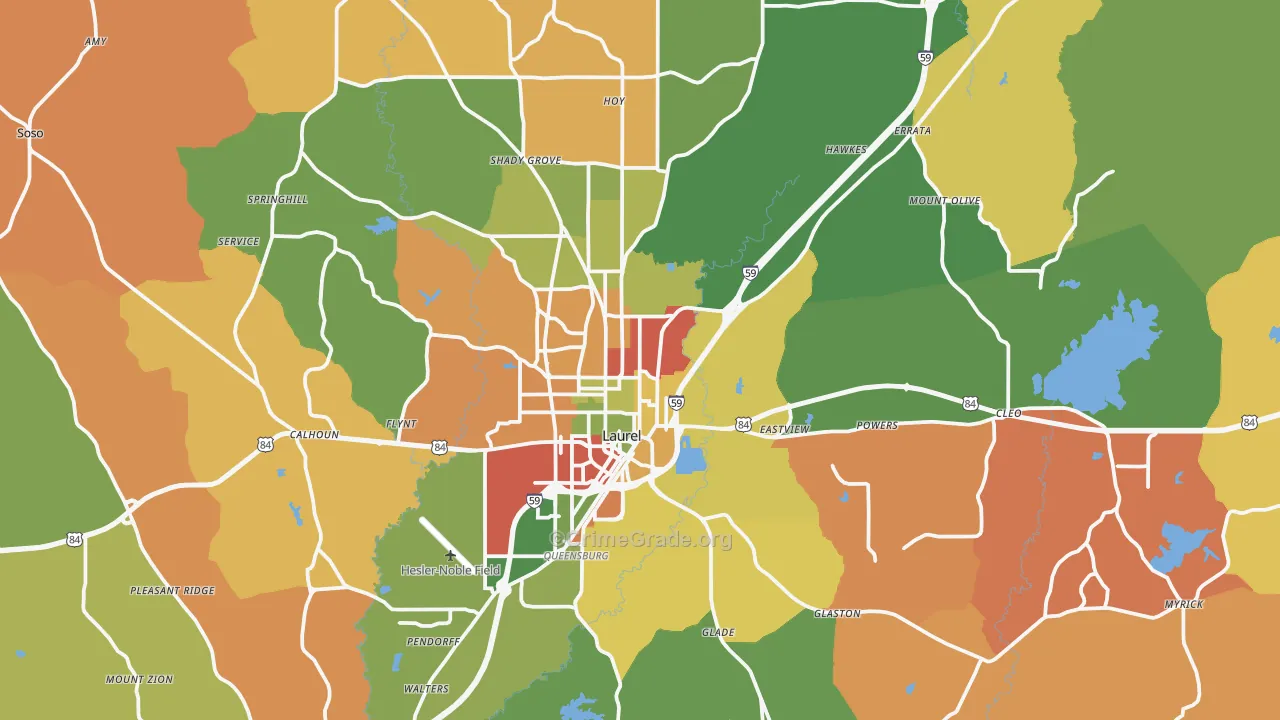 Laurel, MS Map of Drug-Related Crime Rates