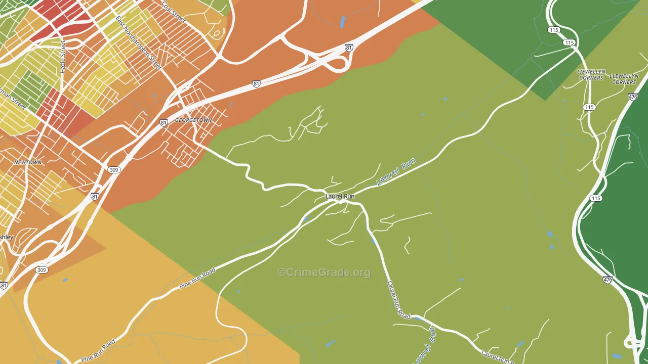 Laurel Run, PA Map of Drug-Related Crime Rates